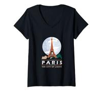 Womens Paris The City Of Light Eiffel Tower Paris Night Gift V-Neck T-Shirt