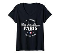 Women's Paris Travel France Skyline V-Neck T-Shirt
