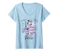 Women's Parisian Night Stroll Art Romantic Women Paris Eiffel Tower V-Neck T-Shirt