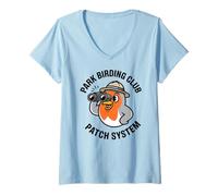 Women's Park Birding Club Patch System Robin Cartoon Cute V-Neck T-Shirt