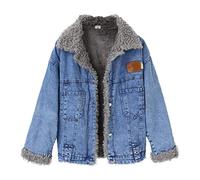Womens Parka Coats Warm Fleece Sherpa Tops Sweater Women Warm Vintage Button Down Distressed Short Denim Jean Jacket Coat With Pocket Cold Weather Jackets (Blue, M)