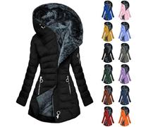 Womens Parka Winter Coats UK Size S-5XL, Ladies Fleece Lined Water Repellent Long Jacket Plus Size Zipper Hooded Quilted Outwear Coat Windproof Padded Thermal Overcoat Black S