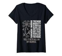 Womens Parkinson Warrior It gets All on My Nerve Parkinsons Disease V-Neck T-Shirt