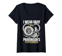 Women's Parkinson's Awareness Wear Grey Ribbon Support V-Neck T-Shirt