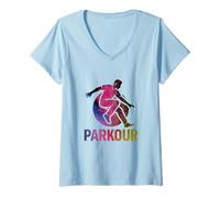 Womens Parkour Jump - Dynamic Urban Design V-Neck T-Shirt