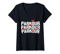 Women's Parkour Repeated Freerunning Motion Silhouette Graphic V-Neck T-Shirt