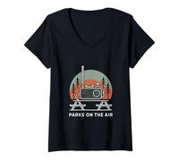 Womens Parks On The Air Portable Ham Radio Operator Camping V-Neck T-Shirt