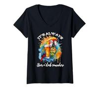 Womens Parrot Drinking Its Beer O'Clock Somewhere Always 5 O Clock V-Neck T-Shirt