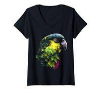 Womens Parrot Face Bird Lover Colorful Portrait Motif Illustration V-Neck T-Shirt