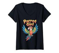 Womens Parrot Girl Womens Funny Cartoon Talking Bird Birthday Party V-Neck T-Shirt