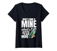 Women's Parrot Lover Birdkeeper Also Mine Alexandrine Parakeet V-Neck T-Shirt