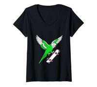 Women's Parrot Skateboarding Adventure V-Neck T-Shirt