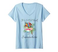 Womens Parrots Drinking Margarita Shirt,It's 5 O'clock Somewhere V-Neck T-Shirt