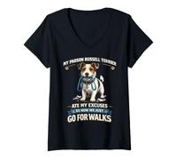 Women's Parson Russell Terrier Ate My Excuses Now We Walk V-Neck T-Shirt