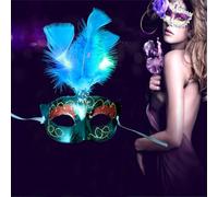 Women's Party Cosplay Luminous Colorful Fiber Masquerade Feather Mysterious Halloween Mask(A-d,24X17cm)