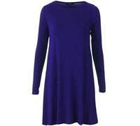 Women's Party Dresses UK Long Sleeve Midi Plain and Printed Flared Round Neck A line Skater Swing Dress Ladies Jersey Tee Flared Plus Size Dress Summer Winter (Navy, 16-18)