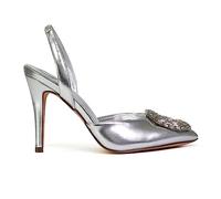 Womens Party Heels Ladies Bridesmaid Stiletto Pointed Toe Silver Court Shoes Slingback Evening Diamante Buckle Sandals Size 6