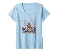 Womens Party in The USA Dogs Patriotic American Flag 4th Of July V-Neck T-Shirt