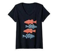 Womens Party in The USA Fishes Patriotic American Flag 4th Of July V-Neck T-Shirt