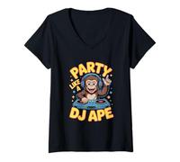Womens Party Like A DJ Ape Funny Monkey Rave DJ Music V-Neck T-Shirt