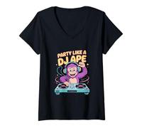 Womens Party Like A DJ Ape Monkey EDM Rave Dance Music V-Neck T-Shirt