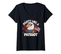 Womens Party Like a Patriot Funny Eagle USA 4th of July V-Neck T-Shirt