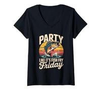 Womens Party Like It's Fish Fry Friday V-Neck T-Shirt