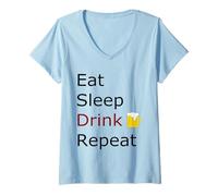 Womens Party Meme Eat Sleep Drink Repeat V-Neck T-Shirt