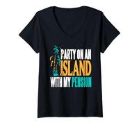 Womens Party On Beachside Paradise with My Pension Fun V-Neck T-Shirt