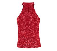 Women's Party Sequin Tank Tops Casual Sequin Party Rhinestone Club Sexy Sleeveless Spring Blouses Eyelet Back High Neck Cute Sparkle Basic Tank Top Sparkly Shiny Glitter Y2K Red