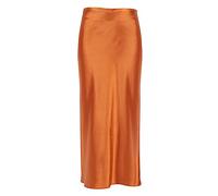 Women's Party Sexy Satin Silk Bodycon Skirt Basic Zipper Mid Waist Midi Skirt Solid Color Elegant Club Maxi Skirt (Small,Orange)