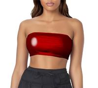 Womens Party Solid Tube Tops Comfortable Soft Metallic Foil Boobtube Mini Bra Summer Backless Going Out Clothes Fashionable Ladies No Support Underwear Red