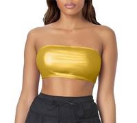 Womens Party Solid Tube Tops Comfortable Soft Metallic Foil Boobtube Mini Bra Summer Backless Going Out Clothes Fashionable Ladies No Support Underwear Yellow