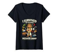 Women's Passover Champ 10 Plagues Funny Jewish Pharaoh Seder V-Neck T-Shirt