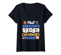 Womens Passover Leader Leopard Print Heart V-Neck T-Shirt