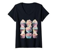 Women's Paste Cupcakes Summer Dessert Coastal Aesthetic Dreamy Art V-Neck T-Shirt
