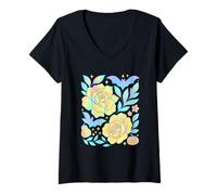 Womens Pastel Bat Pumpkin Flower Halloween Enchantment Art V-Neck T-Shirt