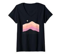 Womens Pastel Boho Mountain Scene with Cosmic Star Sky V-Neck T-Shirt