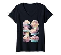 Women's Pastel Cupcakes Summer Dessert Coastal Aesthetic Dreamy Art V-Neck T-Shirt