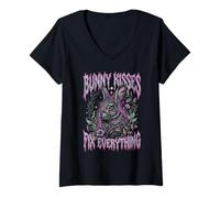 Women's Pastel Goth Bunny Kisses Fix Everything Creepy Cute Art V-Neck T-Shirt