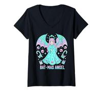 Womens Pastel Goth Christmas Spooky Kawaii Cute Creepy Bat-Mas V-Neck T-Shirt