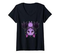 Womens Pastel Goth Creepy Bat Kawaii Anime V-Neck T-Shirt