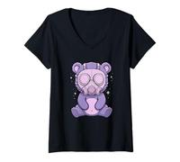 Womens Pastel Goth Creepy Teddy Bear Kawaii Anime V-Neck T-Shirt