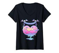 Women's Pastel Goth Cute Creepy Melting Heart Dead Inside Gothic Emo V-Neck T-Shirt