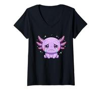 Womens Pastel Goth Cute Crying Axolotl Kawaii Anime V-Neck T-Shirt