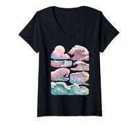 Women's Pastel Waves Beach Sunset Ocean Summer Vibes Dreamy Art V-Neck T-Shirt