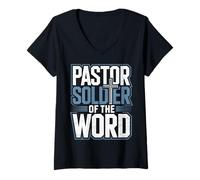 Womens Pastor Soldier of The Word Christian V-Neck T-Shirt