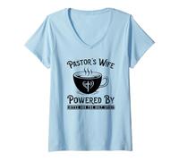 Womens Pastor's Wife Powered by Coffee and The Holy Spirit V-Neck T-Shirt