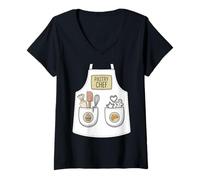 Women's Pastry Chef Funny Baker Baking Patisserie Apron Costume V-Neck T-Shirt