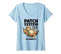 Women's Patch System Support Your Local Sloth Coffee Humor V-Neck T-Shirt